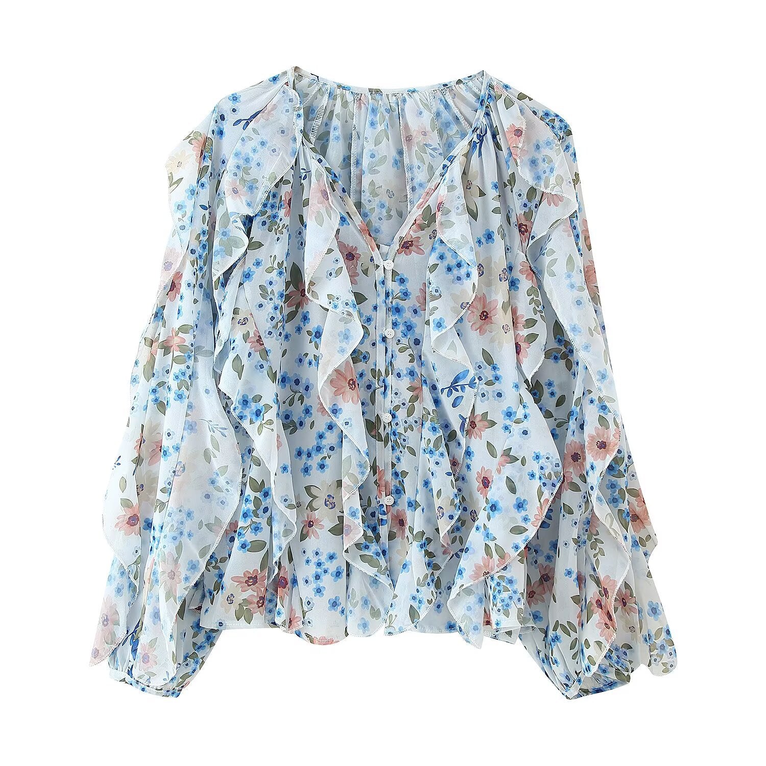 Womens Western-style Clothing V-neck Layered-design Blouse