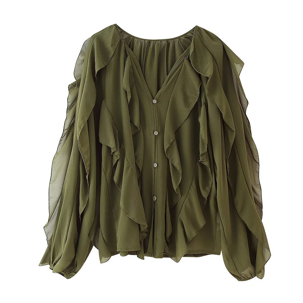 Womens Western-style Clothing V-neck Layered-design Blouse