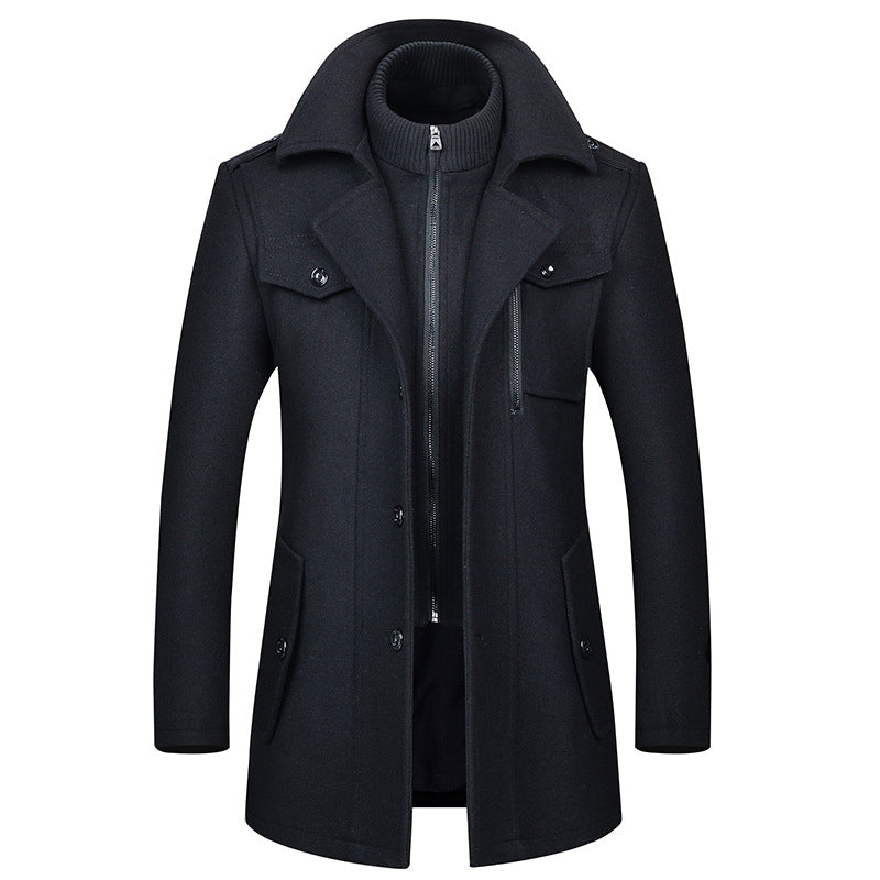 Men's Woolen Coat Fashion Double Collar Cold-resistant