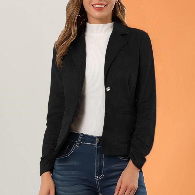 Elegant And Slim-fit Solid Color Long Sleeve Lapel Pocket Jacket