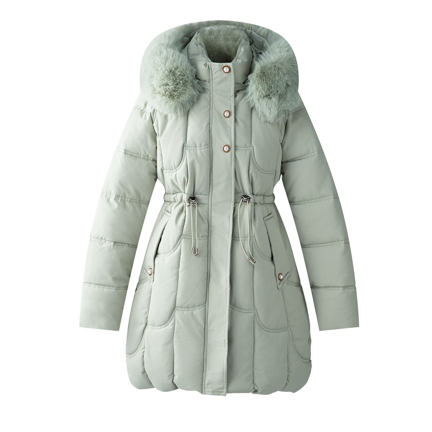 Womens Mid-Length, Loose-Fit Down Padded Jacket