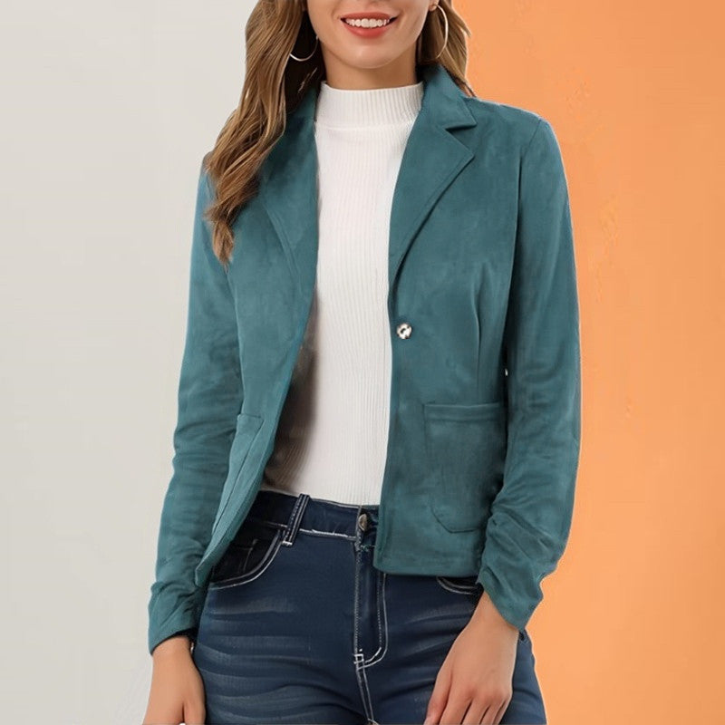 Elegant And Slim-fit Solid Color Long Sleeve Lapel Pocket Jacket