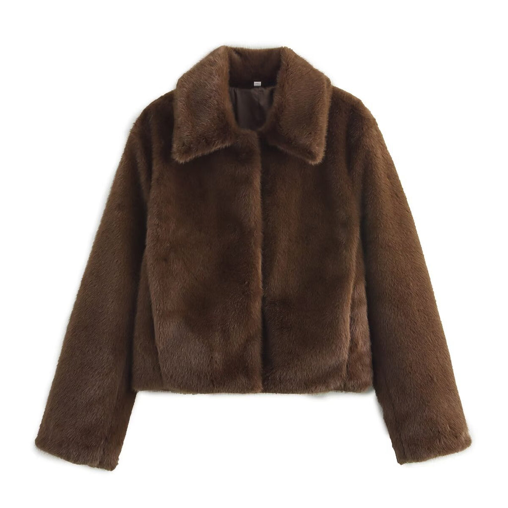 Artificial Fur Effect Lapel Loose Fashionable Jacket Women