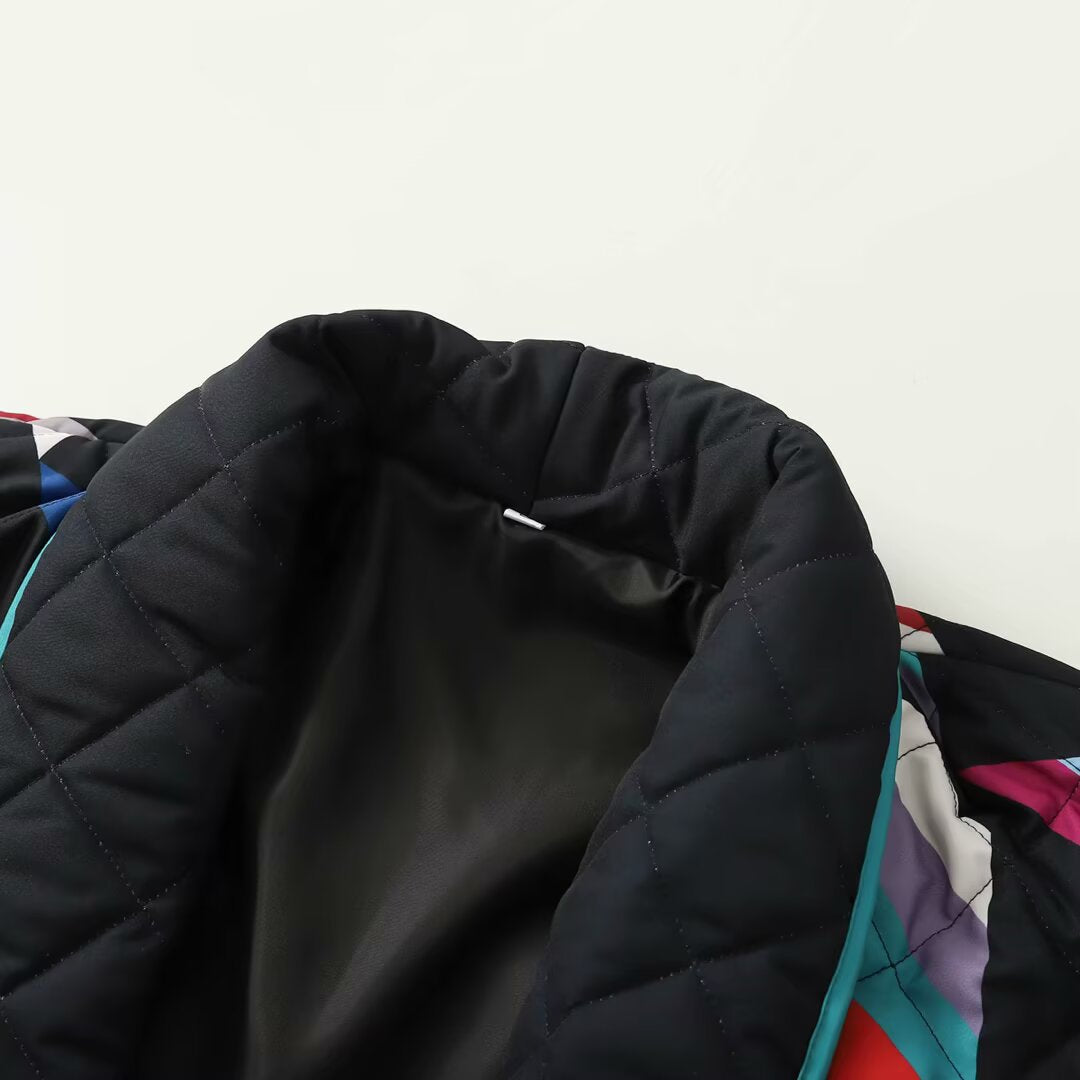 Women's Street Fashion Print Stitching Long-sleeved Cotton-padded Jacket