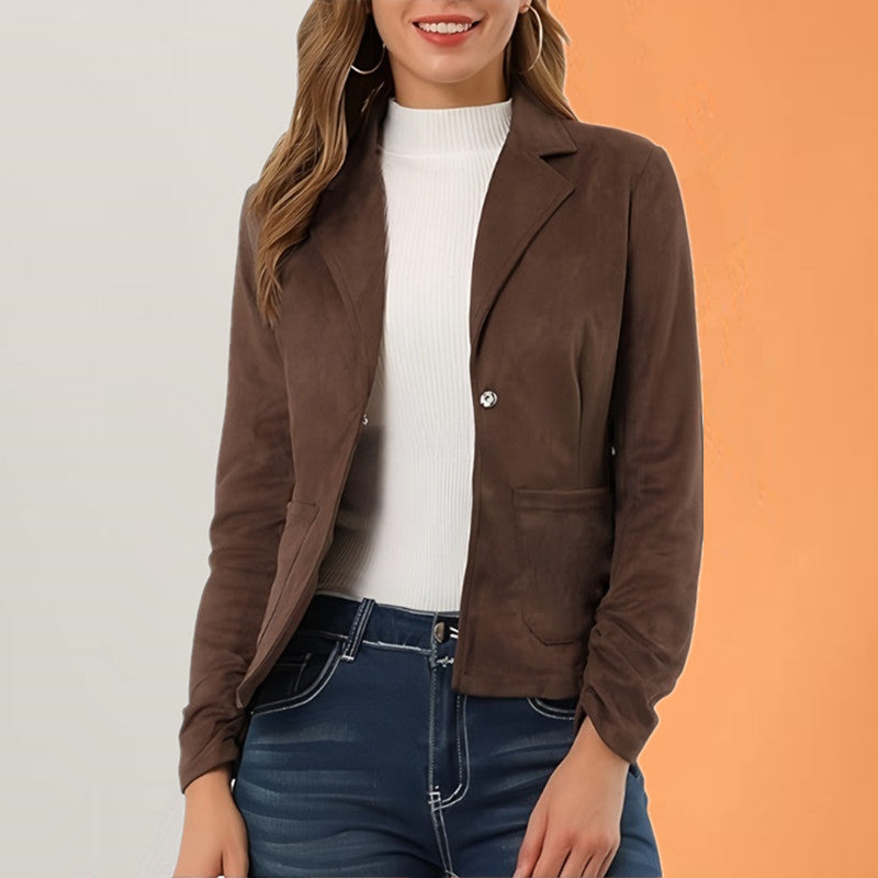 Elegant And Slim-fit Solid Color Long Sleeve Lapel Pocket Jacket