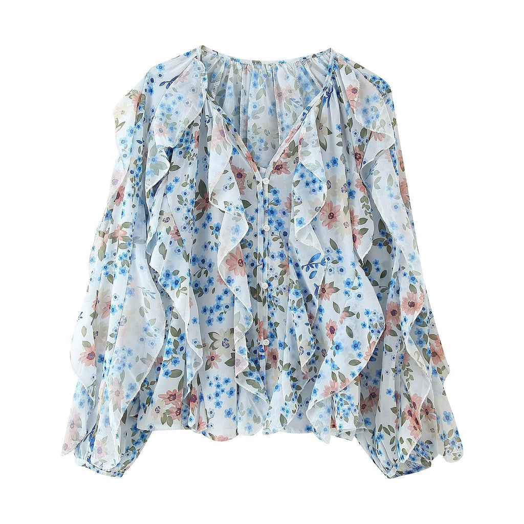 Womens Western-style Clothing V-neck Layered-design Blouse