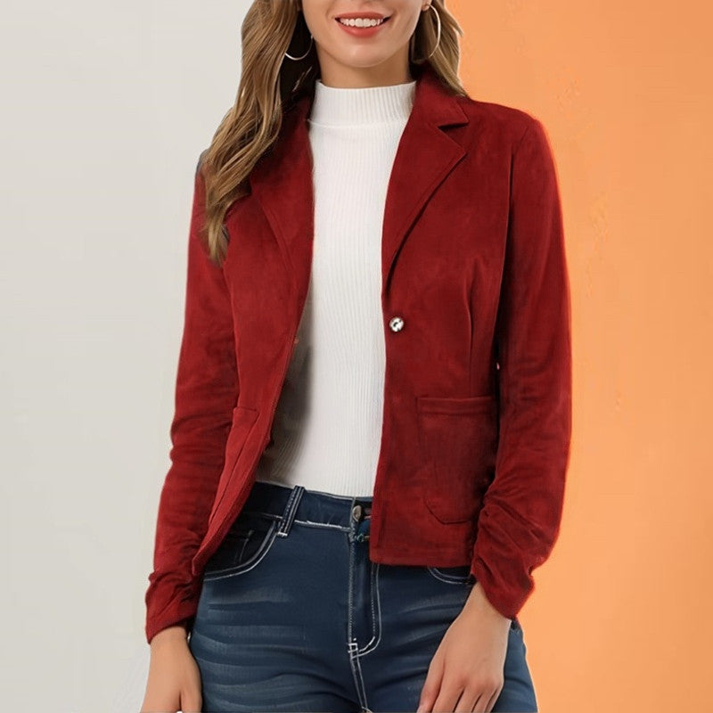 Elegant And Slim-fit Solid Color Long Sleeve Lapel Pocket Jacket