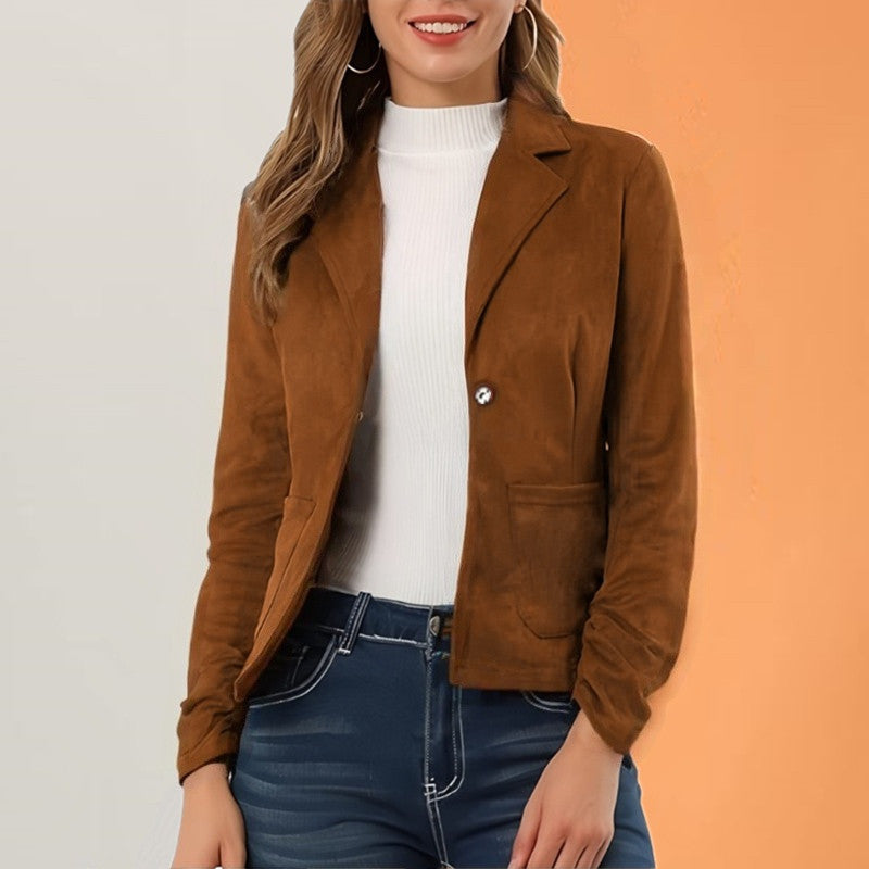 Elegant And Slim-fit Solid Color Long Sleeve Lapel Pocket Jacket