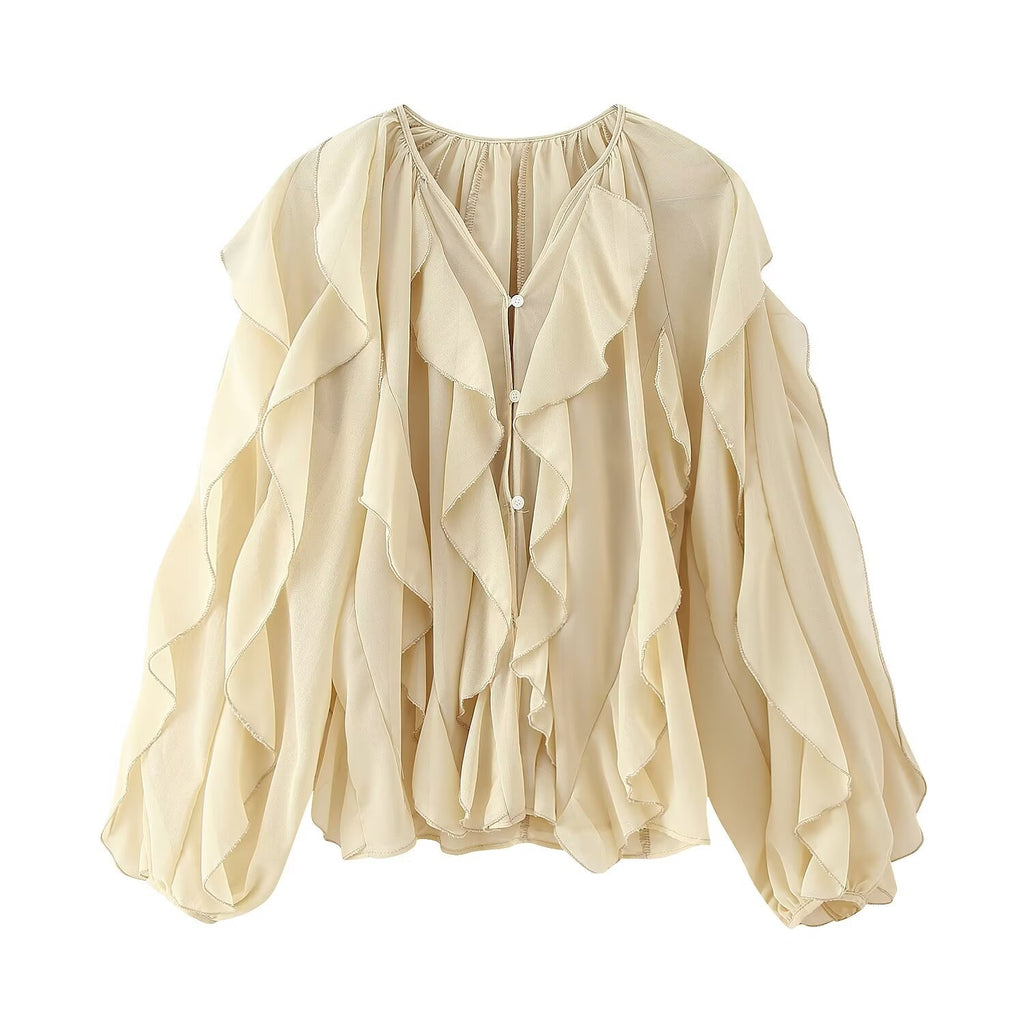 Womens Western-style Clothing V-neck Layered-design Blouse