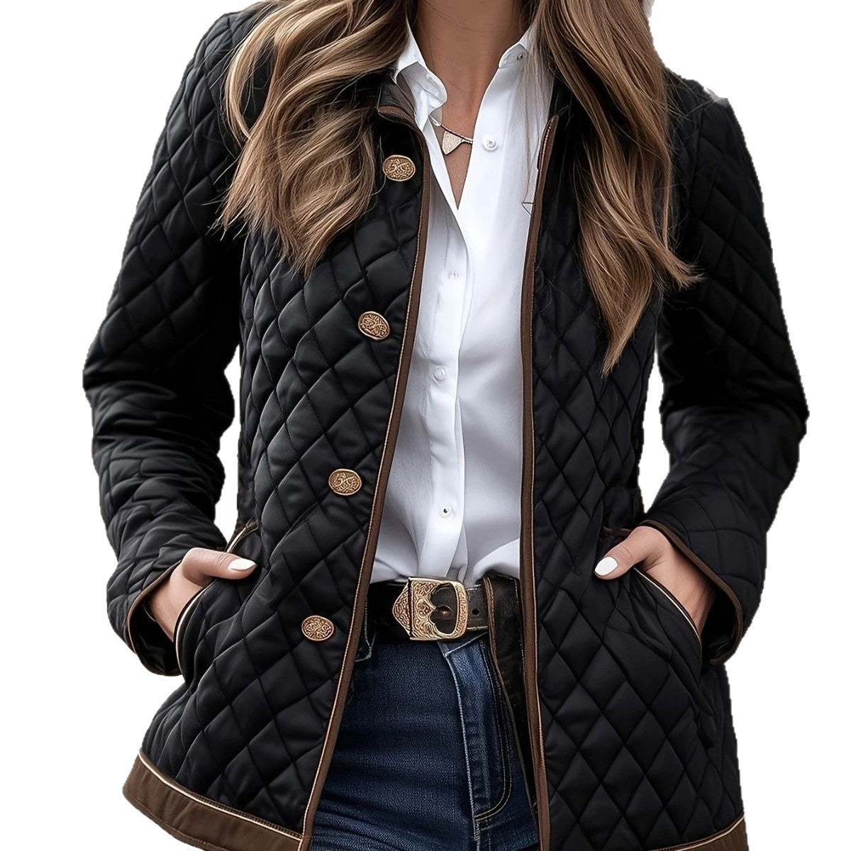 Classic Plaid Diamond Cotton Jacket Women's Short Stylish